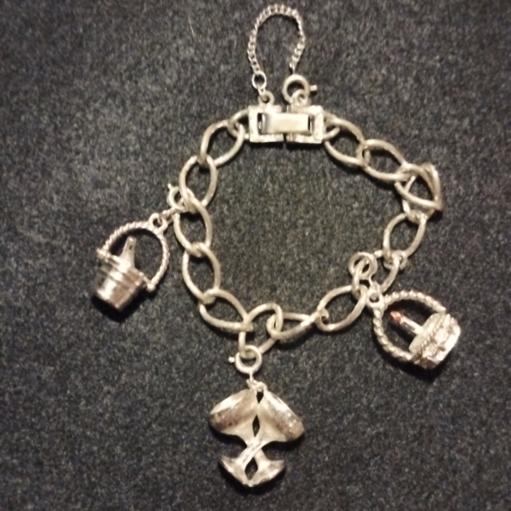Vintage Cellini Electroclad 1960's Silver tone 3 Charm bracelet